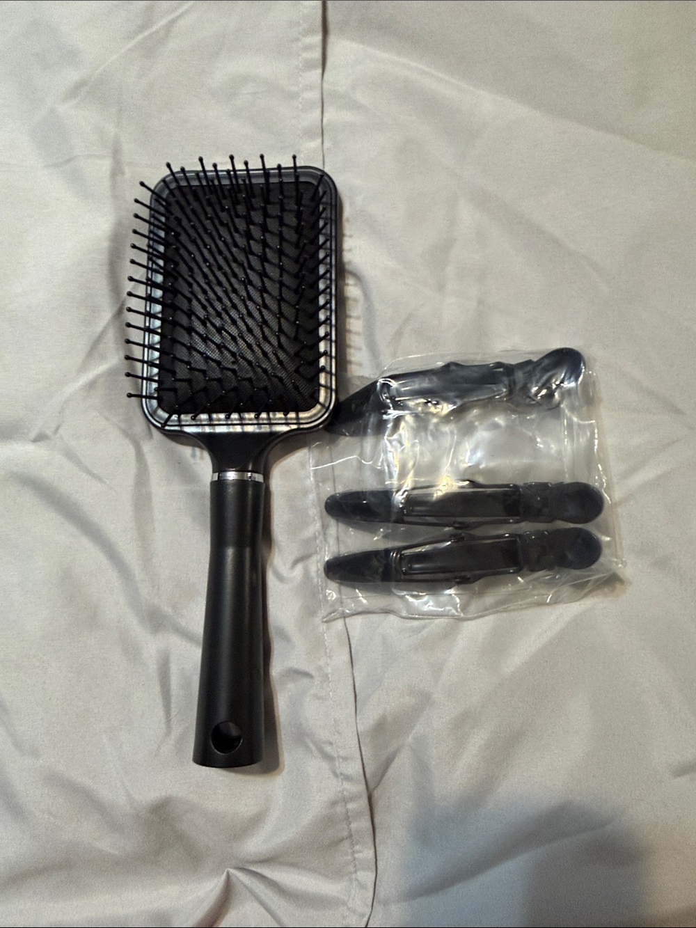 Professional Black Paddle Hair Brush with Matching Black Sectioning Clips